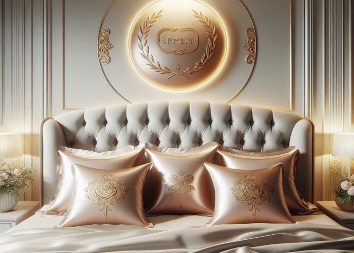 super premium poduszka z jedwabiu na wielkim łożu